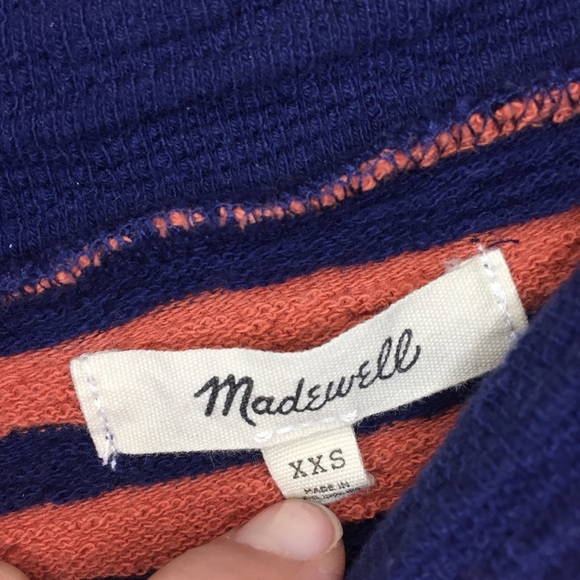 Madewell Striped Mockneck Boxy Top XXS navy blue orange shirt cotton - Picture 6 of 8